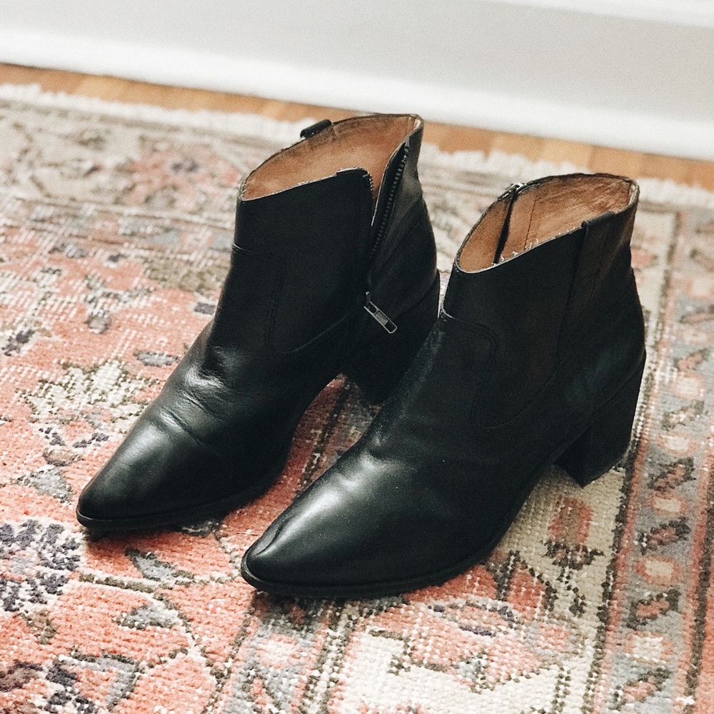 Black Leather Zip-up Booties